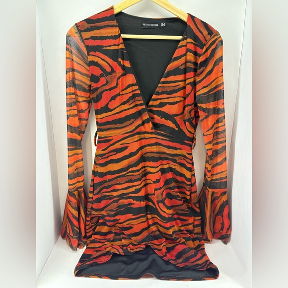 PrettyLittleThing Dresses & Skirts - Orange tiger print mesh dress
